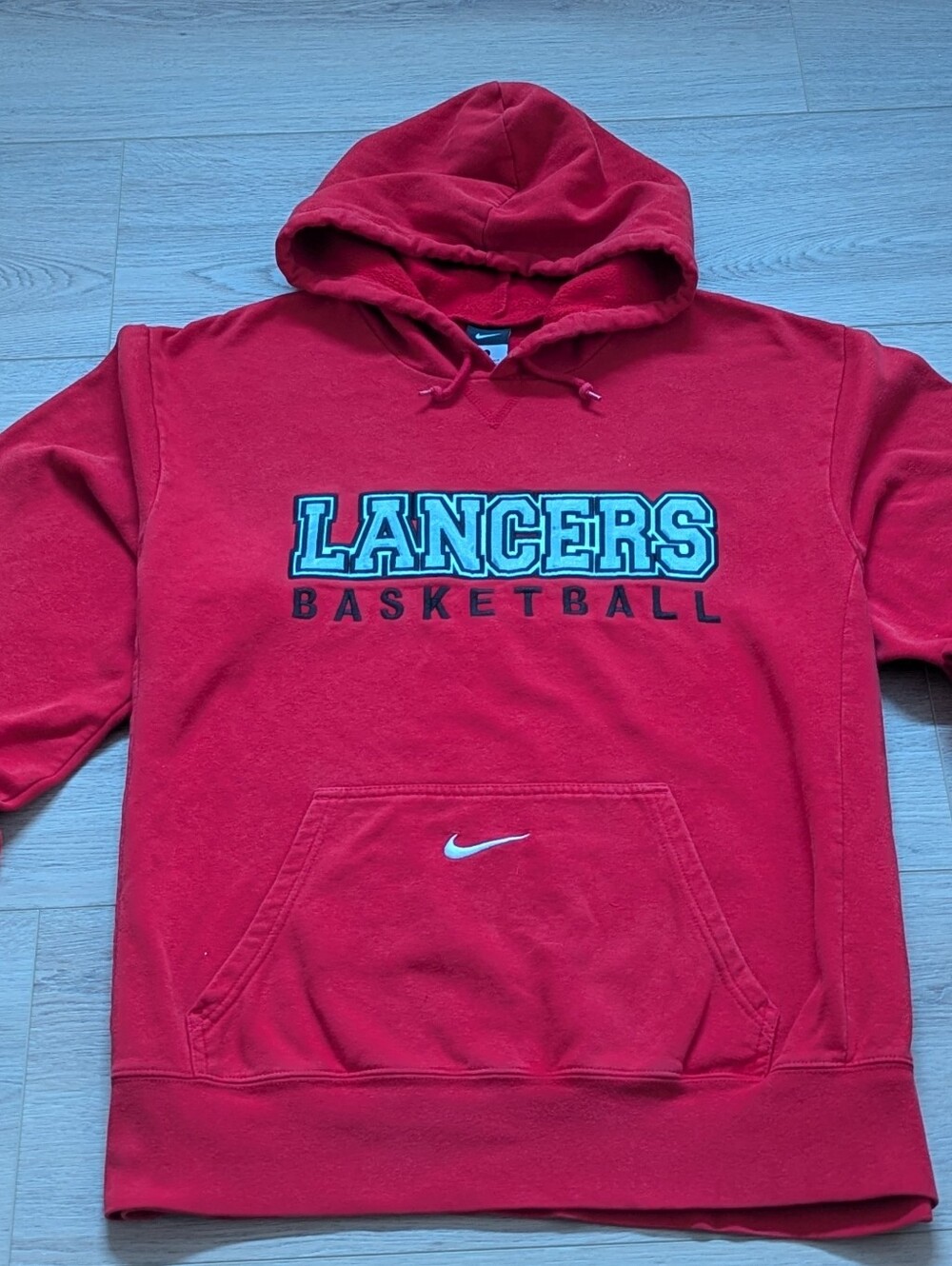 Nike Lancers Basketball Vintage Red Embroidered Spellout Hoodie Size L
